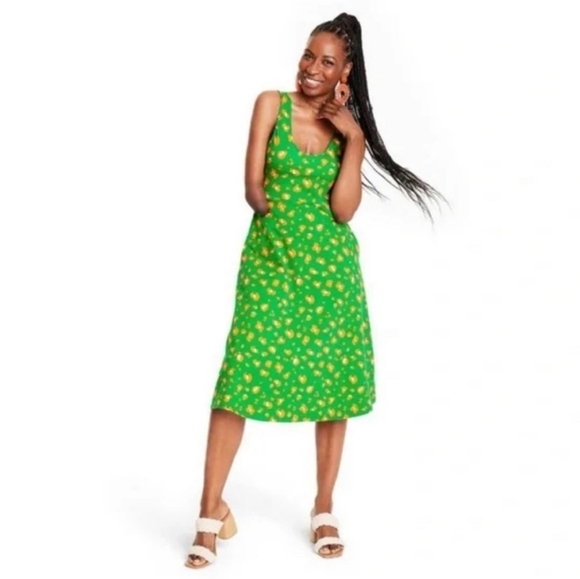 SALE Tabitha Brown Target Green & Orange Floral Sleeveless Cotton Tank Dress SM - Picture 3 of 10